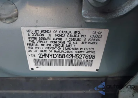 2002 Acura Mdx from USA, damaged, VIN 2HNYD18842H527698